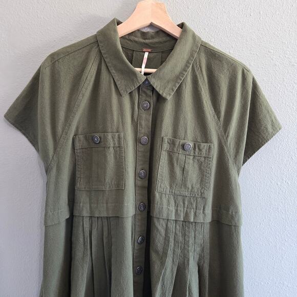 Free People Ronnie Cotton Poplin Mini Shirtdress, Oversize Fit, Green - Picture 6 of 12